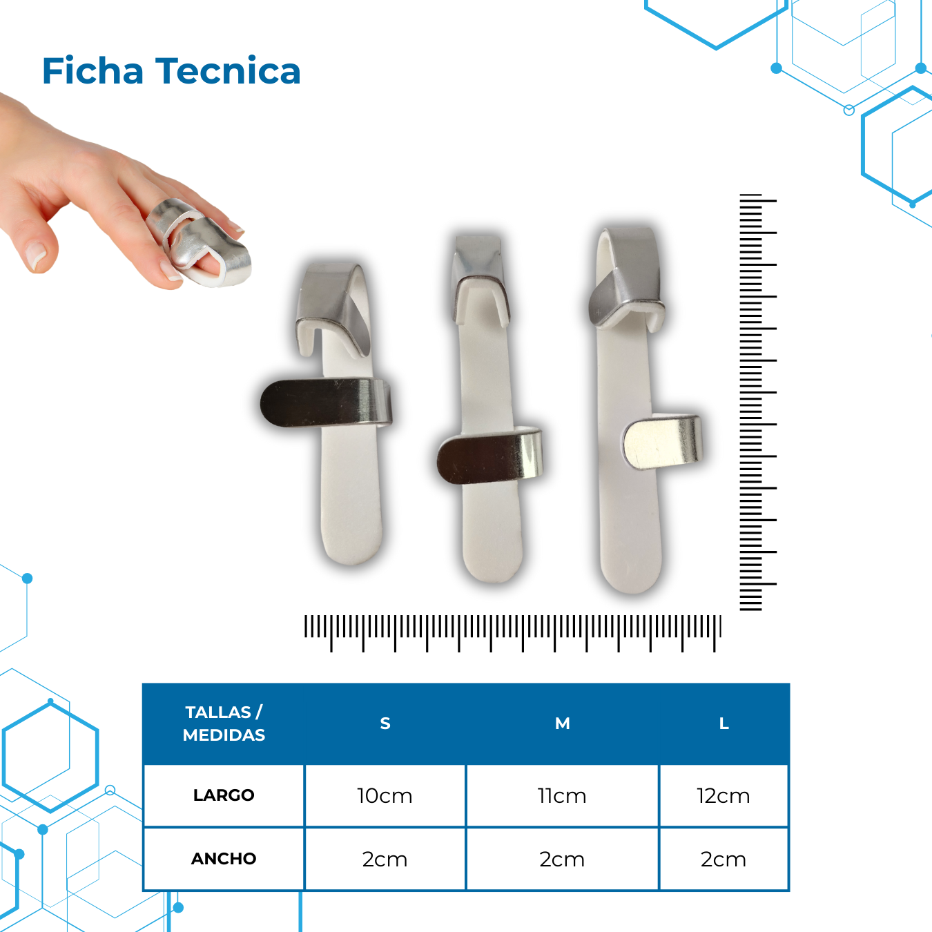 Férula Dedo Tipo Baseball soporte en casos de fracturas, esguinces o luxaciones, MEDLEDD